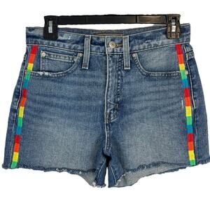 J. Crew Point Sur Boyfriend High Rise Jean Short with Rainbow Tux Stripe